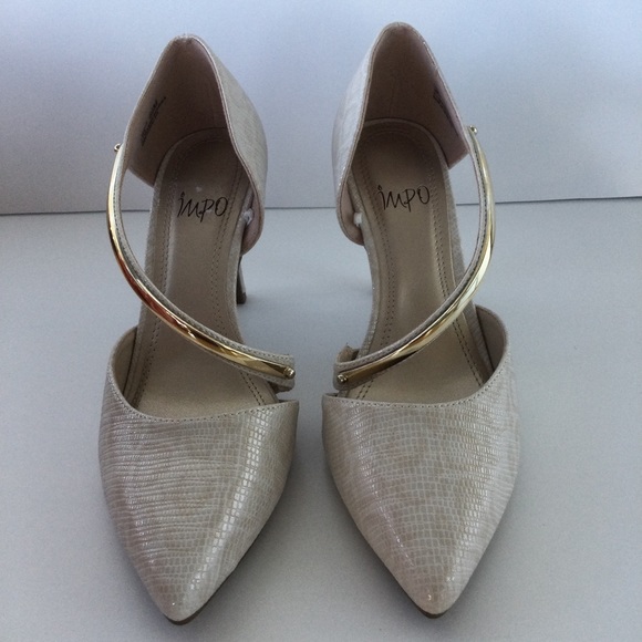 Pointed Toe Gold Hardware High heels 6.5 beige cream tone dressy formal pumps - Picture 2 of 8